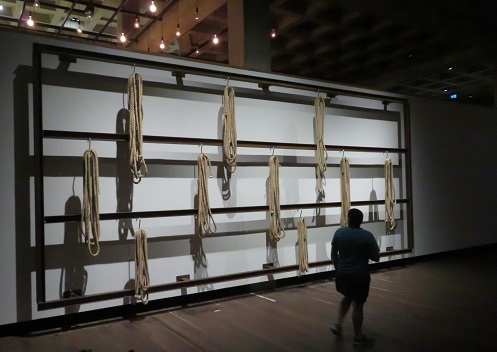 A wall of hanging ropes at MONA, Hobart Tasmania