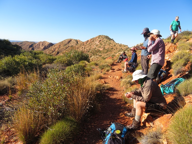 Break time on the way up to Brinkley Bluff on the Larapinta Trail